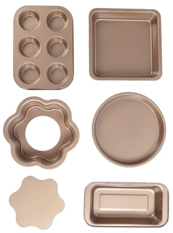 XHTLLO 6-teiliges Backformen-Set mit losen Böden, antihaftbeschichtete Backformen aus Karbonstahl für Kuchen, Muffins, Pizza und Brot, gleichmäßige Wärmeverteilung (Brown)
