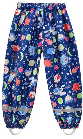 Dioshak Pantaloni da Pioggia Bambino Pantaloni Impermeabili Antivento Neonata Pantaloni Fango Riflettenti Non Imbottiti Traspirante Copripantaloni All'Aperto Estivi per Bimbo 1-2 Anni, Blu Pianeta