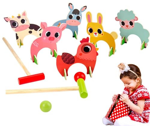 Zubehors Cartoon-Tier-Krocket-Set aus, Dschungeltier-Krocket-Spiel-Set - Niedliches tragbares Krocket-Set,Spielaktivitäten im Freien, Krocket-Set aus für Kinder, und Mädchen