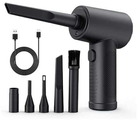 Rynli Compressed Air Duster, 120000 RPM Electric Air Blower, 5-Gear Adjustable Mini Jet Duster, Rechargeable Cordless Air Cleaner for PC, Keyboard, Car, and Electronics