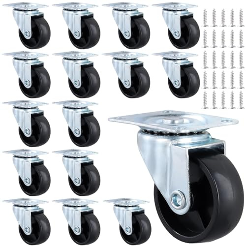 JAPCHET 16PCS 40mm Swivel Castor Wheels, Heavy Duty Trolley Wheels for Furniture, Up to 320kg