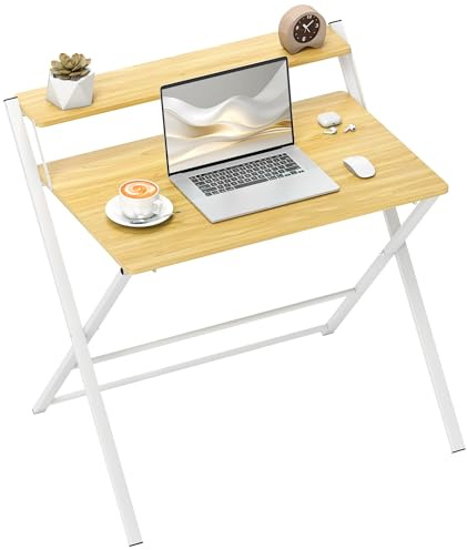HOMCOM Scrivania Salvaspazio per Computer, 86x66 cm Scrivania Piccola Porta PC con Gambe a X e Ripiano Rialzato, Scrivania Pieghevole da Ufficio Moderna per Studio in Legno e Acciaio, Color Legno