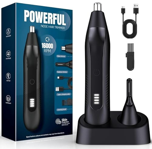 Nose Hair Trimmer for Men - 16000RPM Motor, Portable Rechargeable Electric Ear & Eyebrow Grooming Kit, Nosal Face Body Hair Cutter Remover Clipper, Gift for Male Husband Birthday Valentine's Day