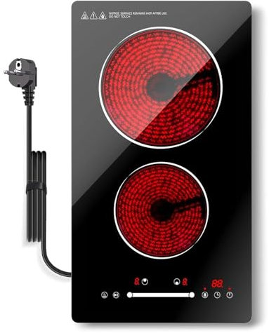 Argyolas Ceramic Hob 2 Zone,2 Rings Electric Cooker, Domino Portable Double Electric Hobs,2 Burner Hot Plates for Cooking, 3000W Hob Double Ring Cooktop,ceramic hob,table top hob