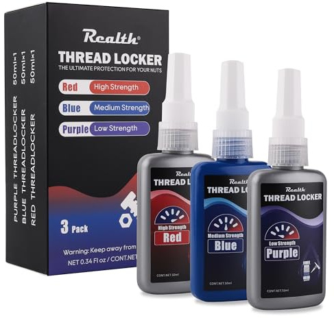 Realth skruvsäkring/låg medelfast och hög hållfasthet | Blå och röd och lila | Trådlös – tätningsmutter bult mot förlust och läckage | 50 ml x 3-pack