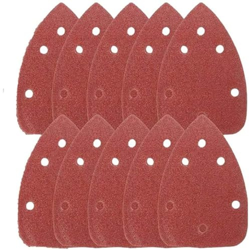 Boxonly Lot de 20 papiers abrasifs triangulaires grain 80, 140 x 98 mm, crochet et boucle à 5 trous, pour ponceuses à palme, y compris Ryobi, idéal pour le bois, la peinture, les cloisons sèches et le
