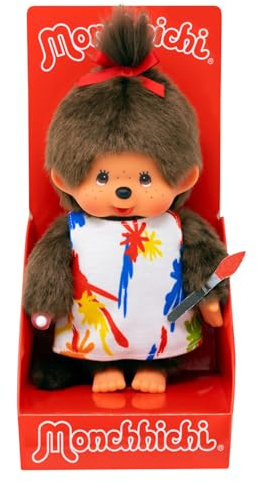 Sekiguchi 203833-Monchhichi Original niña Artista, Peluche de Aproximadamente 20 cm de Altura, Fabricado en Felpa marrón, Multicolor, One Size (203833)