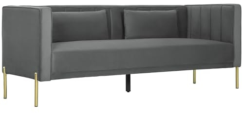 HOMCOM Canapé 3 Places, canapé en Velours 194,5 cm avec 2 Coussins Amovibles, Bandes élastiques et Ressorts en S, pour Chambre à Coucher, Salon et Bureau à Domicile, Gris foncé