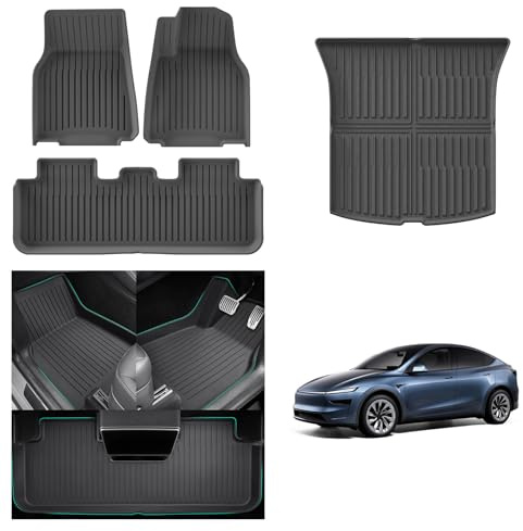 [4 PCS] GAFAT 2025 2026 Tesla Model Y Juniper Standard Premium Floor Mats + Boot Mats, UK RHD Tesla Model Y Standard Car Mat TPE Interior All-Weather Set, Easy to Clean, High Edge 3D-Scan OEM Original
