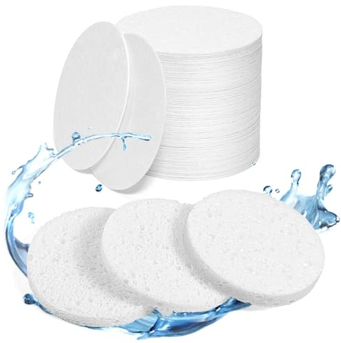60-Count Compressed Face Sponges for Cleansing, Reusable White Natural Cellulose Travel Essentials Facial Sponge, Women Washing Face Pads for Make Up Remover, Exfoliating, Spa, Skin Care