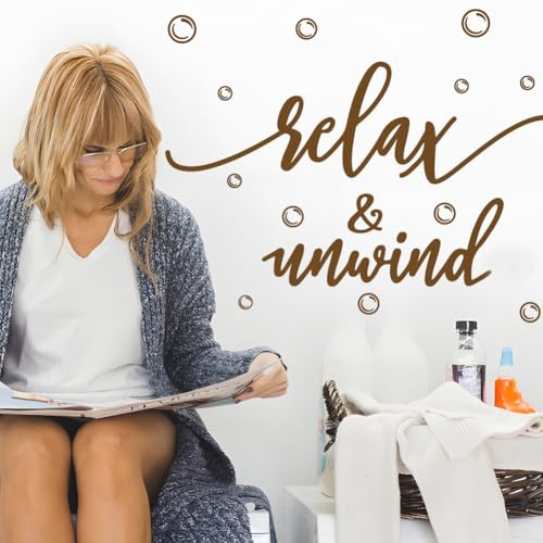 SUPERDANT Relax Unwinde Wall Stickers Bathroom Lettering Wall Decals Bubble Vinyl Art Toilet Decals Stickers for Walls Bathroom Bathtub Transfer Sticker Home Decoration