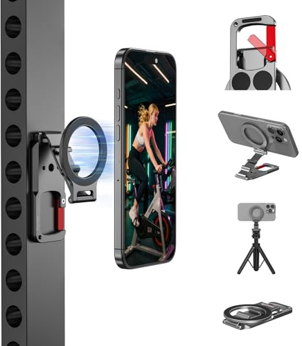 BRDRC Support de téléphone magnétique pour MagSafe, adaptateur de trépied Maglock, support magnétique pour golf, gym, entraînement, mousqueton en métal avec trou de vis 1/4, pour iPhone 16 15 14 13 12