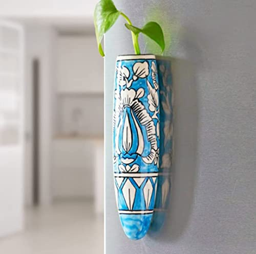 AURA MART Ceramic Magnetic Planter for Fridge Indoor Wall Hanging Planter| Plant Pot | Handmade & Handpainted Flower Vase(Oval)