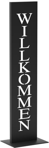 LOFTPLUS Schwarz Metall Willkommen-Schild for Garten-Deko - 71CM Handgefertigt Wetterfest Metallschild, Stilvolle Deko für Haustür, Garten, Terrasse, Hochzeit