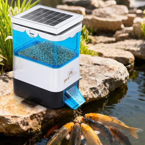 Proshine Automatic Fish Feeder for Pond Solar Powered 2.8L Capacity | Battery & AC Auto Timed Fish Feeder for Pond Indoor & Outdoor, Animal-Proof