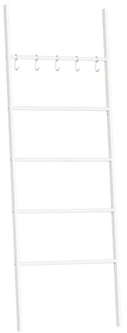 HOOBRO Scala Portasciugamani, Appendiabiti, Portasciugamano Bagno, Scala Decorativa, con 5 movibili Ganci, 58 x 177cm, Stabile, Metallo, Facile da Montare, Bianco EWT62CJ01