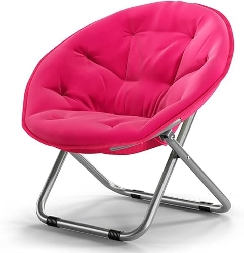 Folding Round Stool Chair - Lightweight Lounge Recliner for Garden Beach Balcony - Portable Lazy Chair in Rose Red - Outdoor Furniture for Relaxation