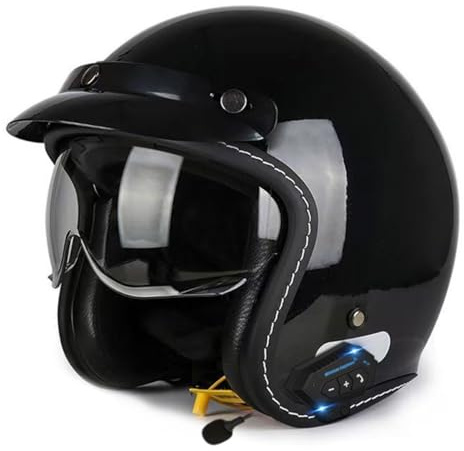 Casco Moto Jet Bluetooth Integrato Mezzo Casco Vintage Scooter Con Visiera Parasole HD Casco Da Motociclista Per Uomini E Donne DOTECE Omologato Casco A Scodella 2,M:57-58CM