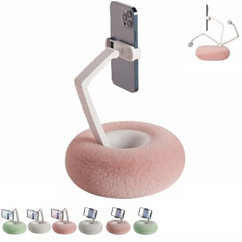 Explcior Chill Nest Phone Holder, Fuzzy Bowl Tablet Pillow Stand, Compatible with 4.7-13 Electronic Devices, 360°adjustable Phone Holder for Bed with Soft Plush Fabric, Detachable Bowl(Pink~C)