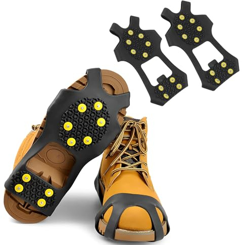 Spikes für Schuhe Winter, Schuhspikes zum überziehen mit Universal Steigeisen 10 Zähne, 2026 Mächtig Spikes Schuhe, für Schuhe Winter, für Wandern Outdoor, für Damen und Herren (Gold, L (39-46))