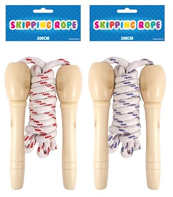 Henbrandt 200cm Skipping Rope with Wooden Handles, Assorted Colours, Jump Rope for Kids, School Sports Day, Party Bag Fillers, Exercise, Outdoor Fun