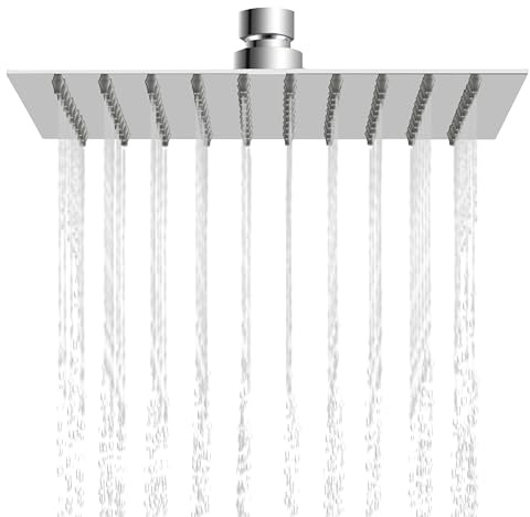 AICA Pommeau de douche à effet pluie carré en acier inoxydable, pomme de douche universelle à économie d'eau 20X20CM, rotation à 360°, facile à nettoyer, chromé (Argent, Carrée)