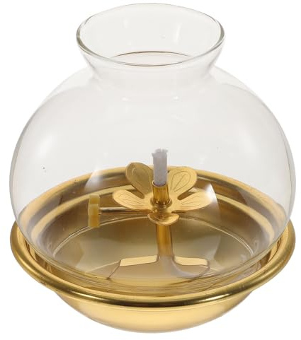 BUGUUYO Öllampen mit Schirm aus Kupferlegierung und Glas Vintage Petroleumlampe als Buddhistischer Verehrungsbedarf für Tischdekoration und Schreibtisch