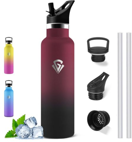 Botella Agua Acero Inoxidable, Botella Termica 1 litro, con Pajita, sin BPA | A Prueba de Fugas, 1000ml Botella Agua Gimnasio, Mantiene 24H Frio/12H Calor, para la Deportes, Natación