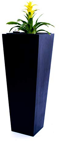 Pflanzkübel, Blumenkübel Fiberglas säule konisch 38x38x100cm elegant schwarz matt.