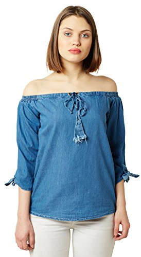 Miss Chase damblus, axelfri, jeansblus, blå, blå, S