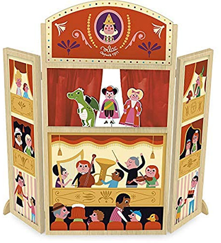 Vilac - Spielzeug aus Holz – Mein schönes Theater Ingela P.Arrhenius – Puppentheater faltbar mit 3 Puppen aus Karton – H: 115 cm – ab 3 Jahren – 7756 Mehrfarbig
