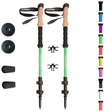 Montem Ultra Strong Trekking, Walking, and Hiking Poles - One Pair (2 Poles) - Collapsible, Lightweight, Quick Locking, Weather-Resistant and Ultra Durable (Green, EVA Foam)