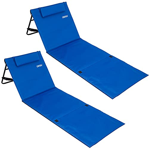 Deuba 2X Esterillas de Playa Plegable Azul 158x56cm Respaldo Ajustable Correa de Transporte y Bolsillo Incl.