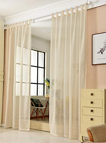 Laneetal Transparente Gardine mit Schlaufen, Fensterschal in Leinen-Optik, Dekoschal, Schlaufenschal für Schlafzimmer Kinderzimmer Küche, Stores Vorhang Fenstervorhang, Sand, 140x225 cm, 2 Stücke