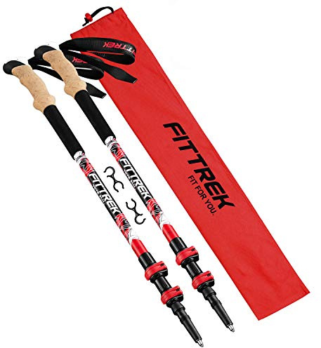 FitTrek Wanderstöcke Kork - Walking Stöcke - Trekkingstöcke Teleskop - Nordic Walking Stock Verstellbar Leicht für Damen, Herren und Kinder mit Gummipuffer, Pads und Tasche