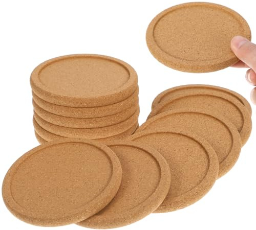 Garneck Einfache Kork Untersetzer 12 Stücke Runde Saugfähige Getränkeuntersetzer für Zuhause, Büro, Restaurant & Bar, 10 cm (Ohne Muster)