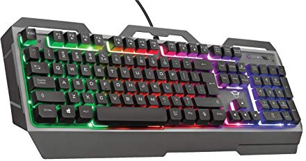Trust Gaming GXT 856 Torac Metallene Gaming Tastiera US Layout, layout originale, illuminazione LED multicolore, anti-ghosting, 12 tasti multimediali, PC/Laptop