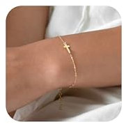 Tewiky Cross Bracelet for Women Dainty 14k Gold Cubic Zirconia Classic Tennis Bracelet Cute Gold Tiny Rope Cuban Figaro Herringbone Chain Link Bracelet Confirmation Gifts for Girls