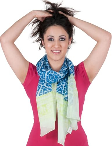 Sunsa Damen Schal, Halstuch Baumwolltuch für Frühlings/Sommer, Stola Tuch mit Blumen Design, Accessoires for Women, Scarf Tücher und Schals als Geschenk für Frauen/Freundin (blau/kiwi grün)