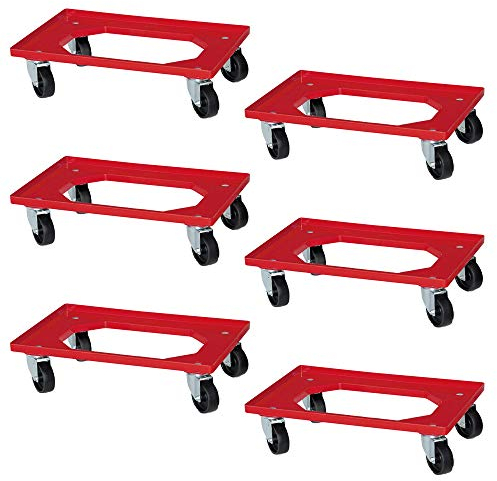 BRB 6 Logistikroller für Kisten 600x400 mm, Schwarze Räder, rot, Tragkraft 250 kg