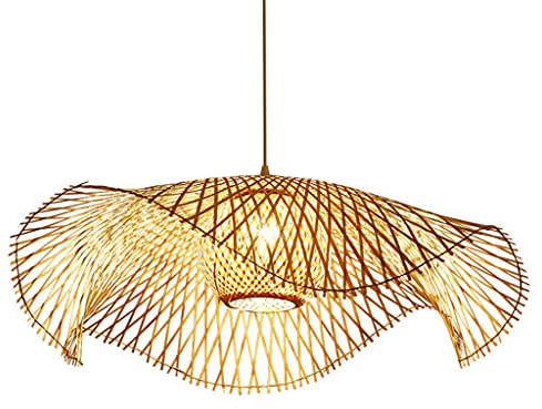 Bambus Hängelampe Retro Wohnzimmerlampe Pendelleuchte Handgewebter Kronleuchter Rattan Lampenschirm Höhenverstellbar E27 Pendellampe Restaurant Teestube Schlafzimmer Antik Büro Bar Leuchten,100cm