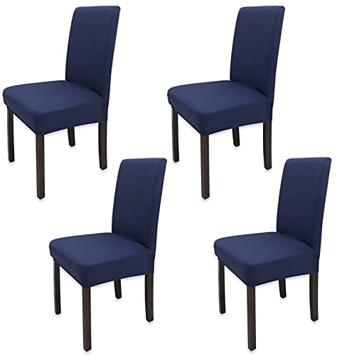 Leeyunbee 4 Stück Stretch Stuhlhussen, Dehnbare Stuhlbezug Navy Blau | Abnehmbarer, Waschbarer, Polyester-Elasthan, Elastische Beschützer Stuhlüberzüge, für Esszimmer Hochzeit Partys Bankett Deko