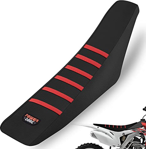 MCHMFG Funda Universal para Asiento de Motocicleta, Antideslizante, de Goma, a Rayas, Costura Suave para CRF WR WRF RMZ YZF SXF EXC EXC XC SX CR KLX Dirt Pit Bike Motocross Moto Todoterreno (Rojo)
