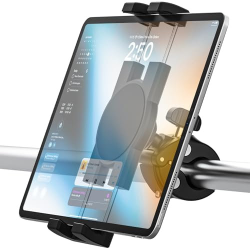Phichy Fahrrad Tablet Halterung Klemme für 4,7-13 Zoll iPad, Tablethalterungen für Spin Bike Motorrad Laufband Mikrofonständer für iPad Pro/Air/Mini, Smartphone, Galaxy Tab, Fire HD, iPhone