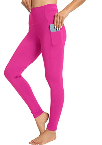 Kcutteyg Yoga Pants for Women with Pockets High Waisted Leggings Workout Sports Running Athletic Pants (Hot Pink, X-Large)