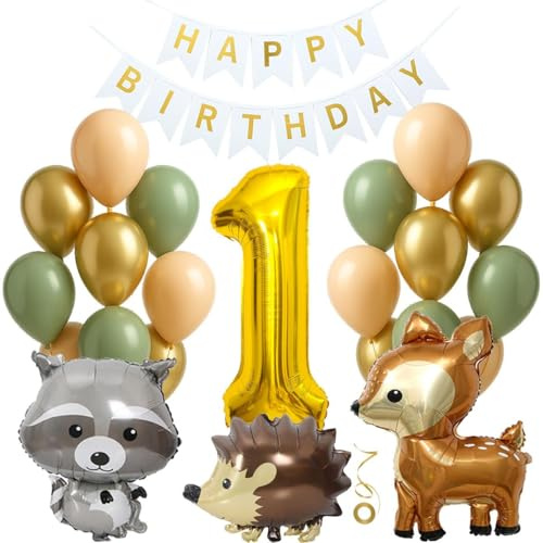 Jxuzh Luftballon 1. Geburtstag Tiere Junge Mädchen GeburtstagDeko Grün Dschungel KindergeburtstagDeko 1 Jahre Waldtiere GeburtstagDeko 1 Jahr Deko Geburtstag 1 Jahre Junge 1. GeburtstagDschungel