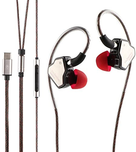 LINSOUL 7Hz Salnotes Zero HiFi 10 mm dynamischer Treiber In-Ear-Kopfhörer IEM mit Metallverbundmembran, Edelstahl-Frontplatte, abnehmbares 2-poliges OFC-Kabel(Schwarz,Mit Mikrofon,Typ C)