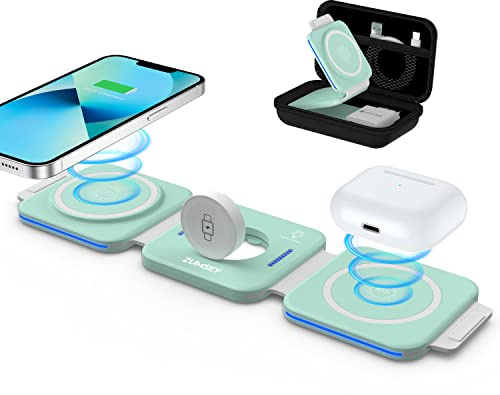 ZUMSEY 3 in 1 Faltbare kabellose Reiseladestation, Apple Ladestation Für Apple Watch und iPhone iPods, Wireless Charger für iPhone 16 15 14 13 12 Pro Max Plus/iWatch 10/9/Ultra/8/7/6/SE/5/4/3/AirPods