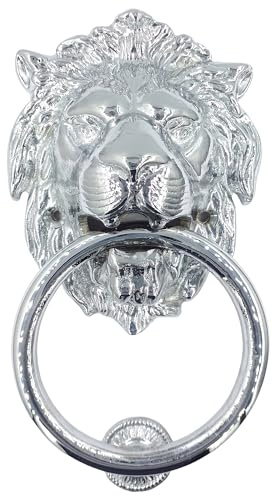 Anatolica Türklopfer mit Löwenkopf, 18 cm, massives Messing, Regency-Periode (Chrom)