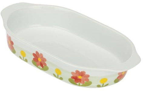THUN, Teglia da Forno Rettangolare in Porcellana Decorata a Mano con Motivi Floreali, Versione Grande, Linea Florianne, 34.5x20x6 cm